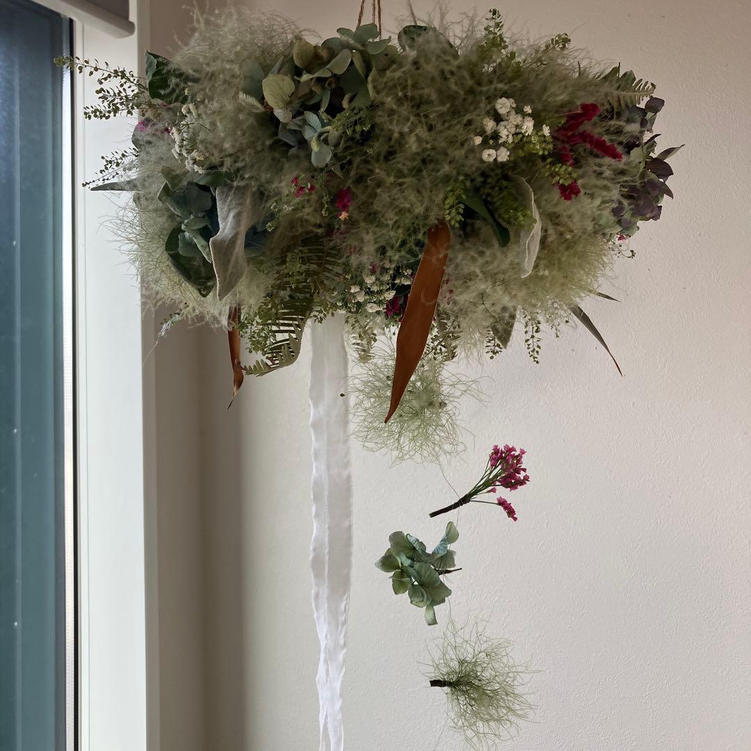 スモークツリー とアンティーク紫陽花　エリンジウムのフライングリース　グレビレア