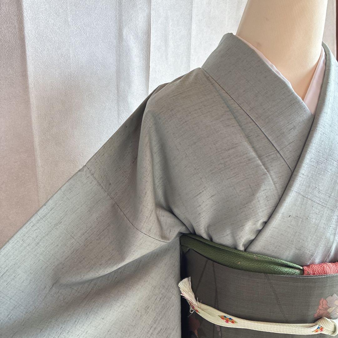 訪問着　フルセット　着物　正絹　紬　四季草花　風情　N1