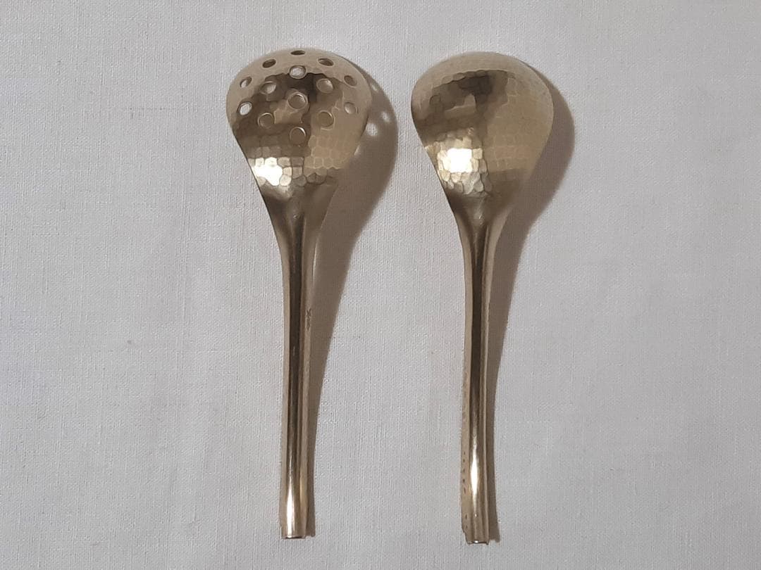 有次 真鍮 共柄チリレンゲ 穴あき 穴なし セット 京都有次 蓮華