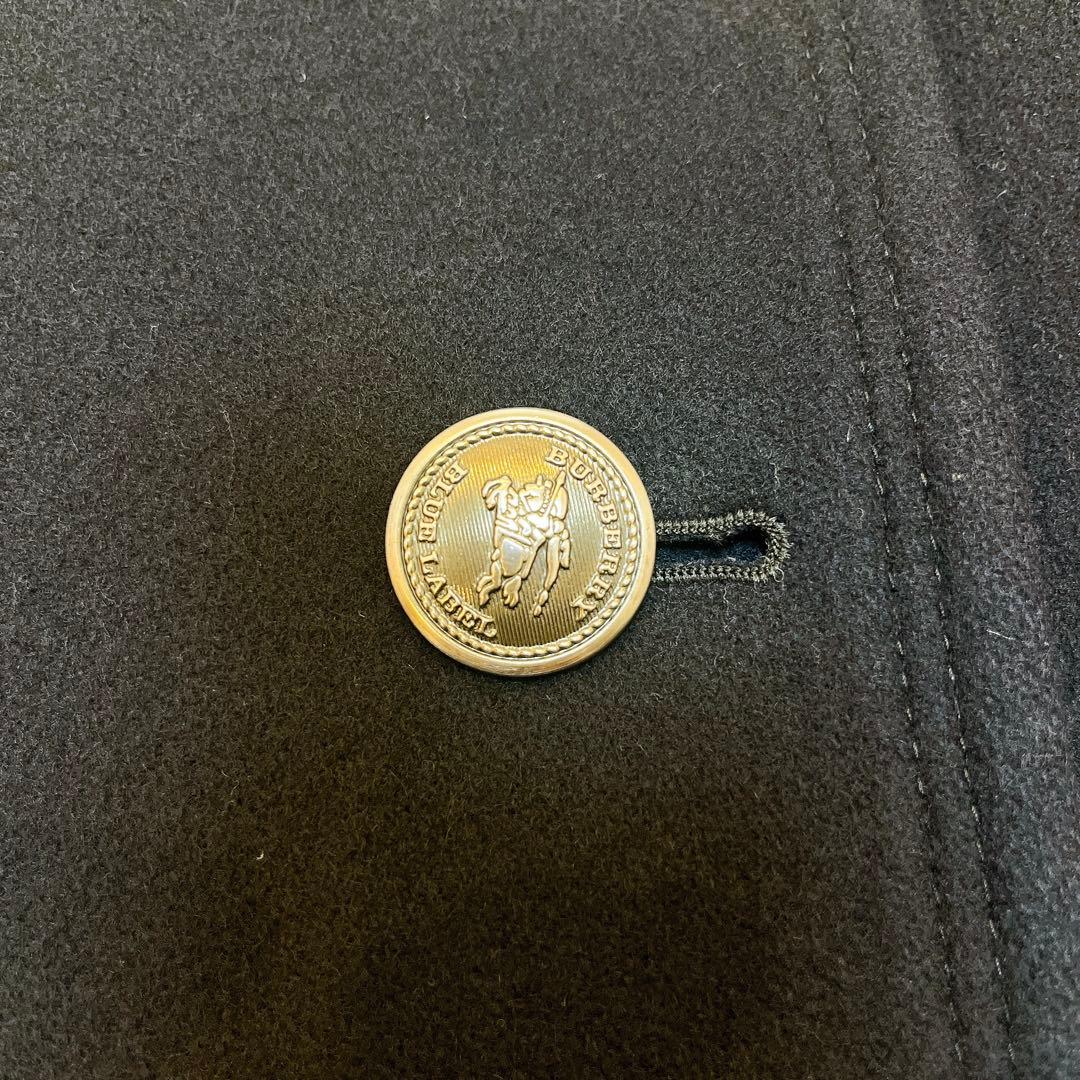 美品◆バーバリー ウール ケープ コート 銀ボタン ノバチェック◇ネイビー 38