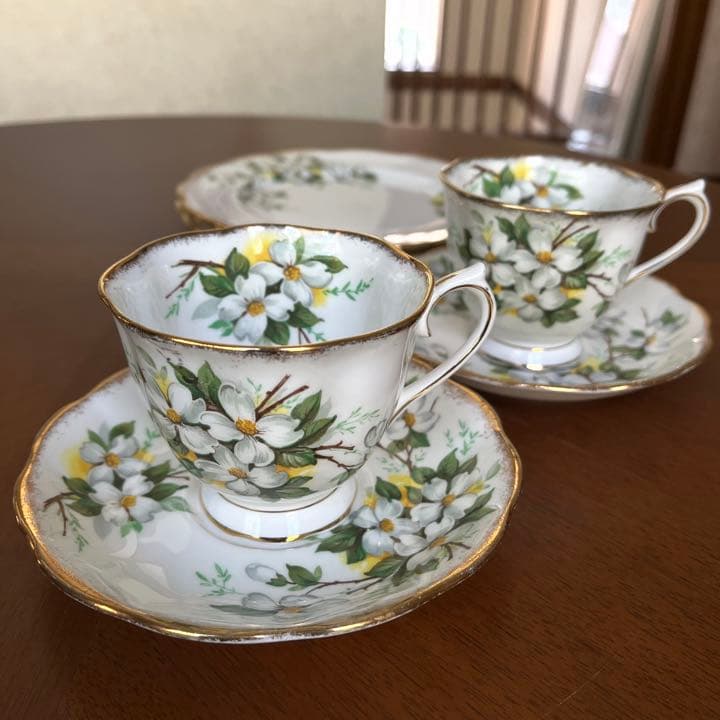 【レア美品】ロイヤルアルバート★白ハナミズキ★トリオ　ペア