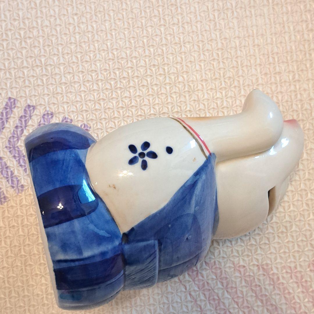 青い着物　招き猫　置物　貯金箱　陶器　まねき猫　ねこ　ヴィンテージ　縁起物