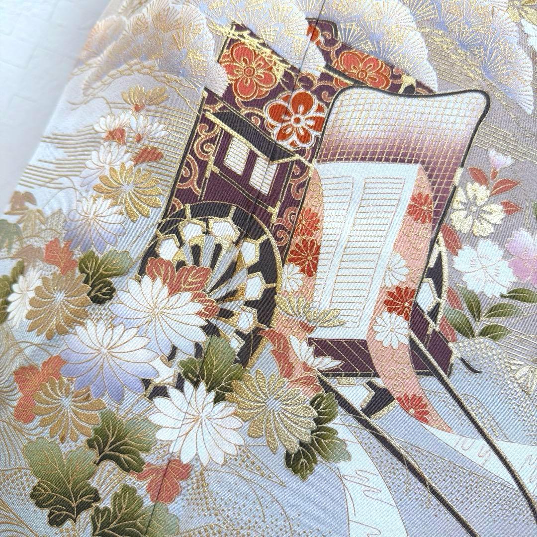 498 訪問着フルセット 正絹 一つ紋 ベージュ グレージュ 金彩 暈し染め