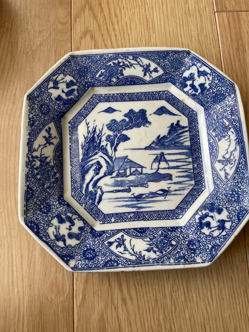 印判　八角形皿 風景画 9枚セット