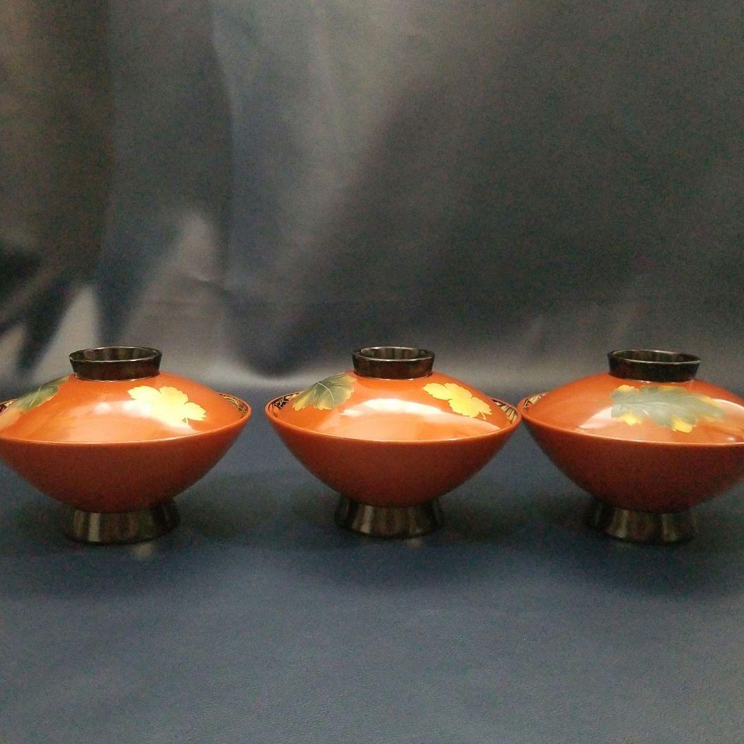 能登輪島塗 塩徳屋漆器店 菊紋沈金色蒔絵 吸物椀 懐石椀 見返し菊詰沈金 2客