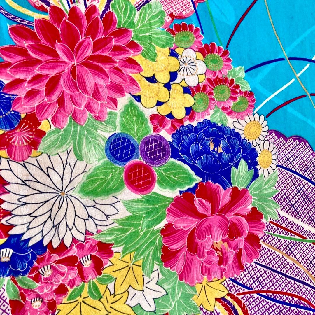 ターコイズ 昭和レトロ 大正ロマン アンティーク着物 大人 ジュニア 袴 着物