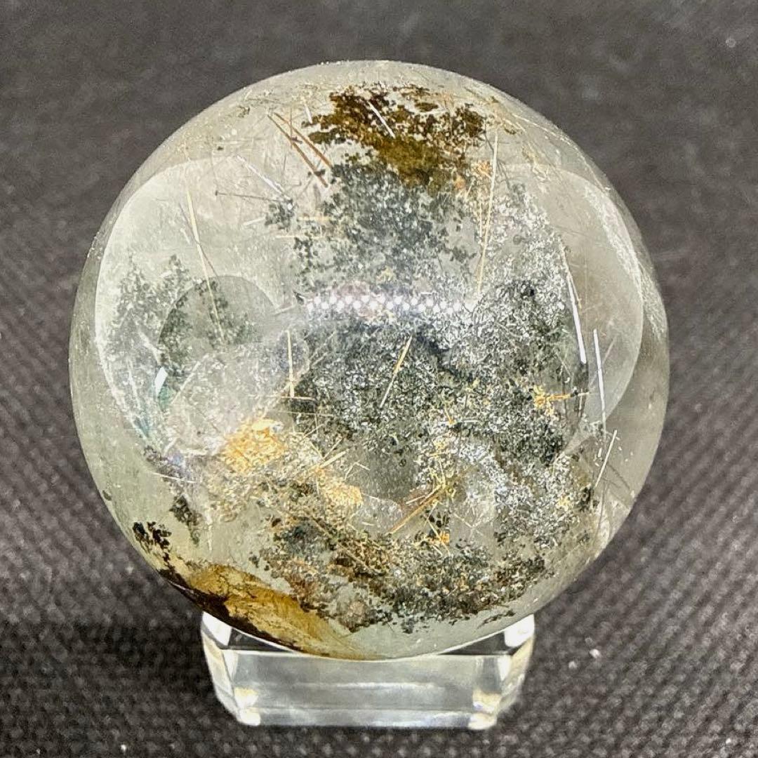 ルチル×クォーツインガーデンクォーツ　スフィア【ファントム、虹】ランダム台座付き