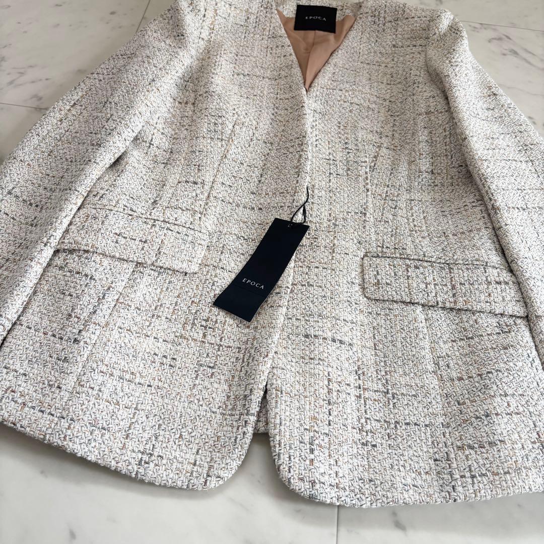 【新品タグ付き】エポカ コットン ツイード ノーカラージャケット 38 三陽商会
