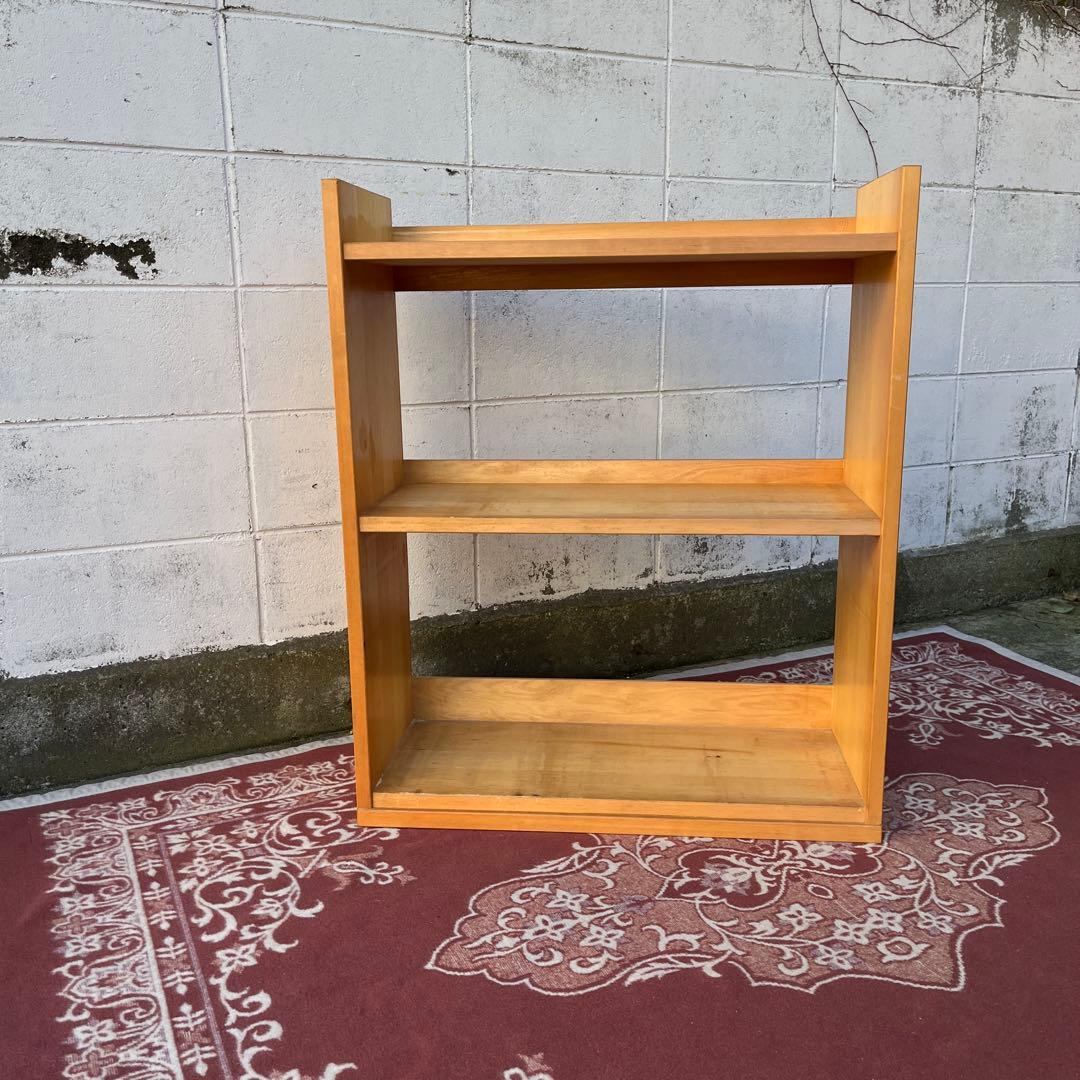 古家具ビンテージ品◾️木製無垢材 三段 ブックシェルフ 本棚 レコードラック