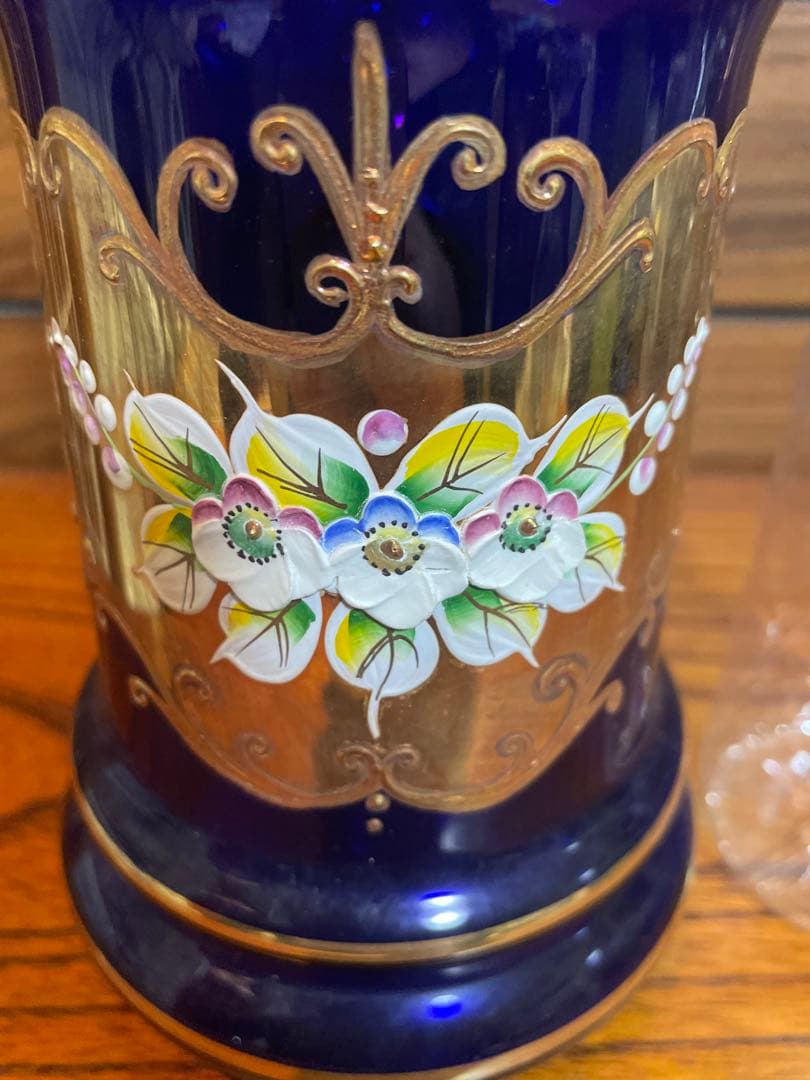 ベネチア　ボヘミア　金彩　大型　飾りグラス　ジョッキ　花瓶