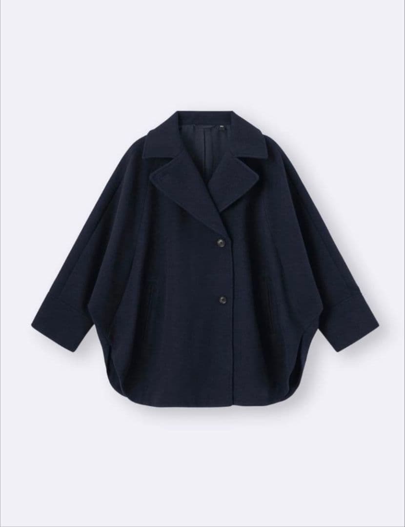 新品　タグ付き　ジーユー　コージーメルトンケープコート　ネイビー 　Ｌ