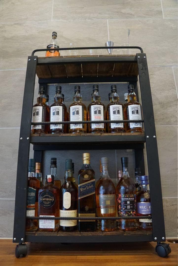 ウイスキーラック　サイドバーワゴンタイプ　男前インテリア　0209