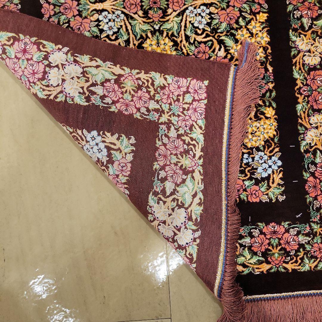 89x62cmペルシャ・クム産(613)玄関・タペストリー・絹・シルクじゅうたん