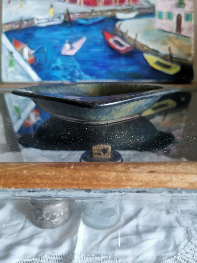 北欧スウェーデン ヴィンテージ 鉛青錆色の美しいロンバス深皿 グンナーニールンド