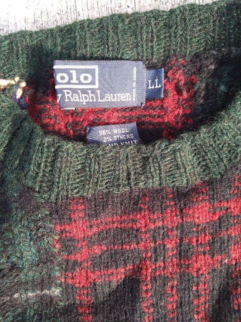 Ralph Lauren パッチワークウールセーター LL