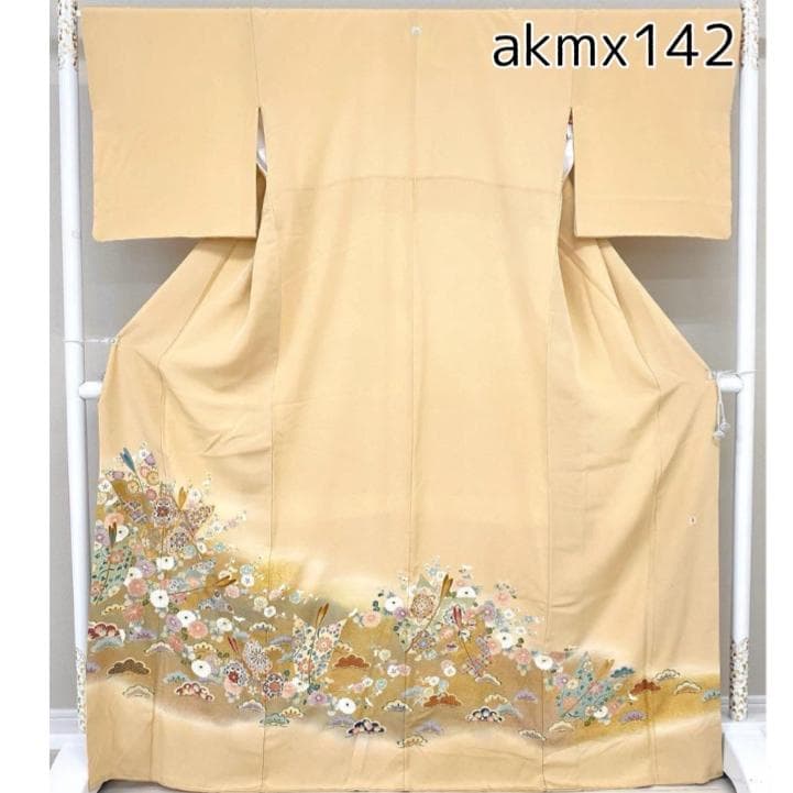 akmx142 美品 一つ紋 色留 袖華やか レンタル店放出 比翼つき 正絹