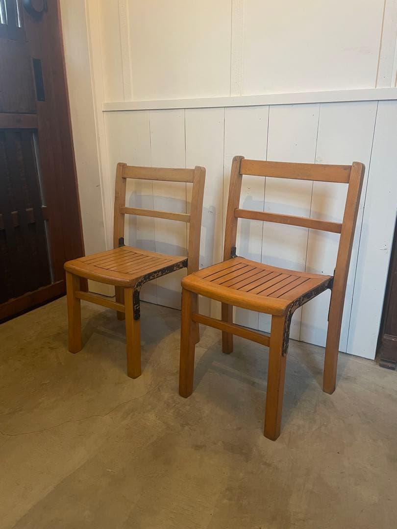 値下！フランス ヴィンテージ キッズチェア 2脚 木製 子供椅子 アンティーク