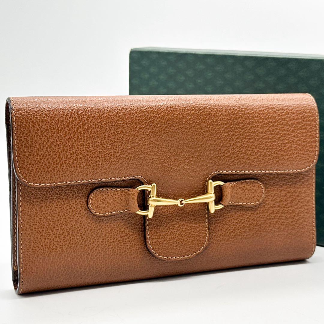 【箱付き・美品】グッチ ホースビット ヴィンテージ 三つ折り 長財布 ブラウン