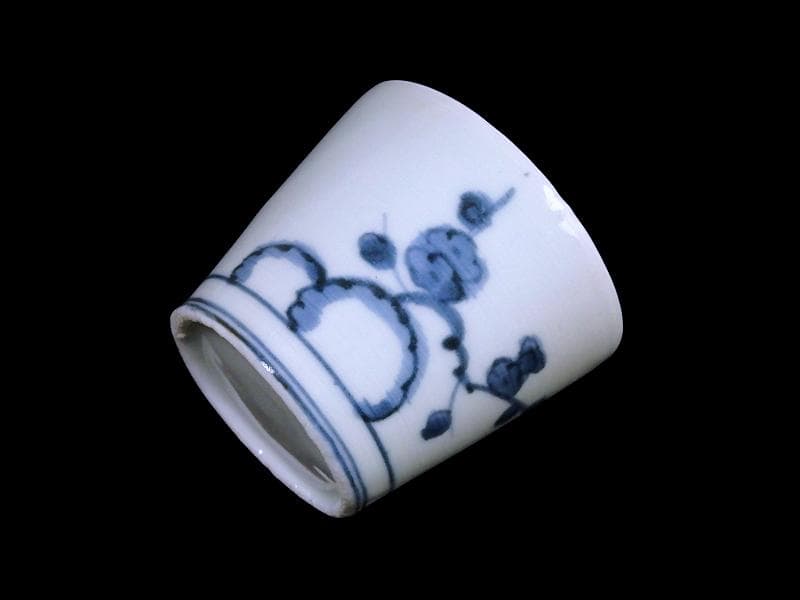 古伊万里　染付　雪輪に梅　雪輪に雪持ち笹　蕎麦猪口　833AS-CYr