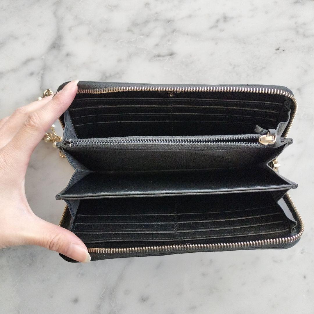 CHANEL マトラッセ ラウンドファスナー長財布 ブラック パールココ