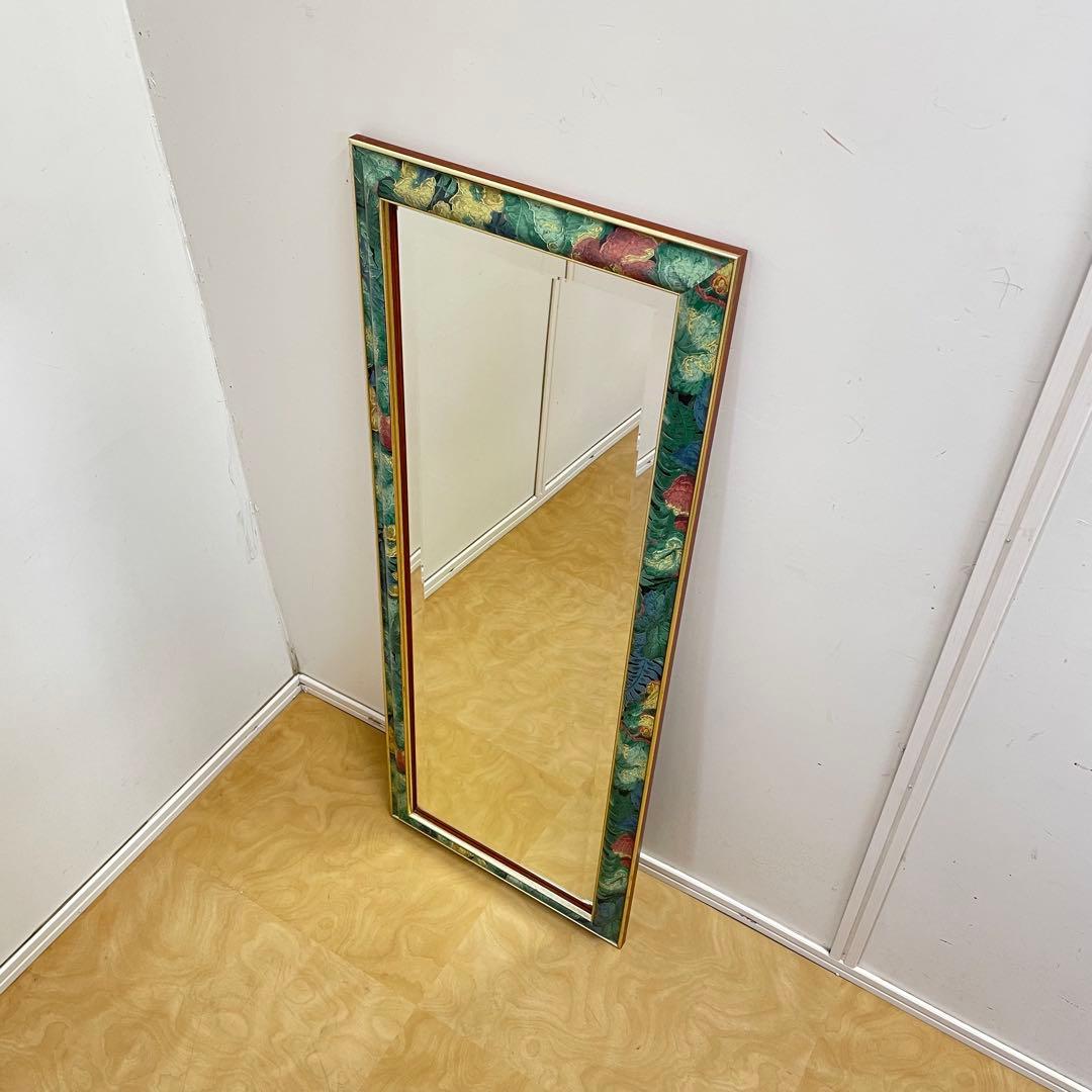 アンティーク調 4角ミラー 鏡 花柄 壁掛け式 ウォールミラー 姿見 全身 大型