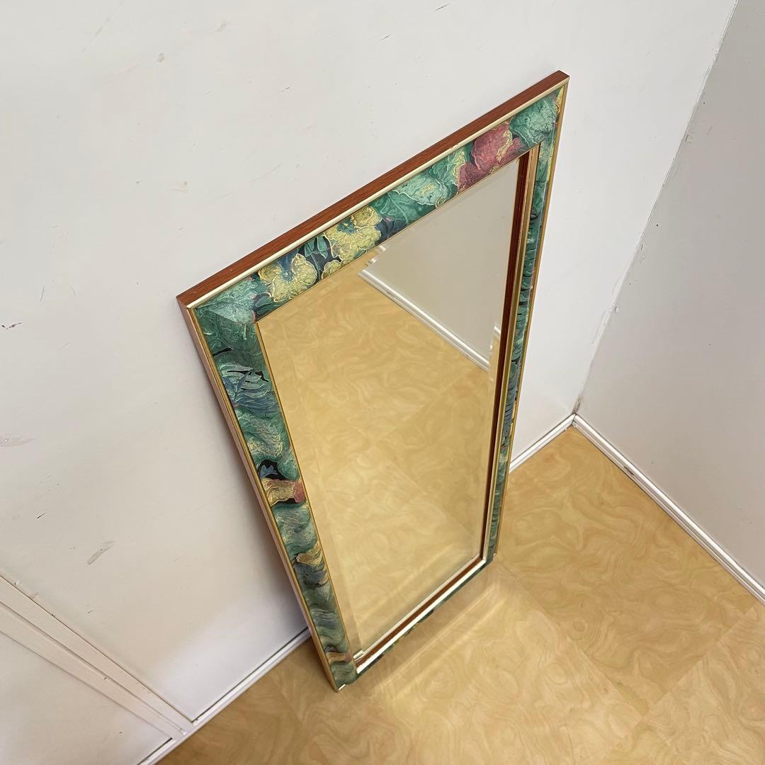 アンティーク調 4角ミラー 鏡 花柄 壁掛け式 ウォールミラー 姿見 全身 大型