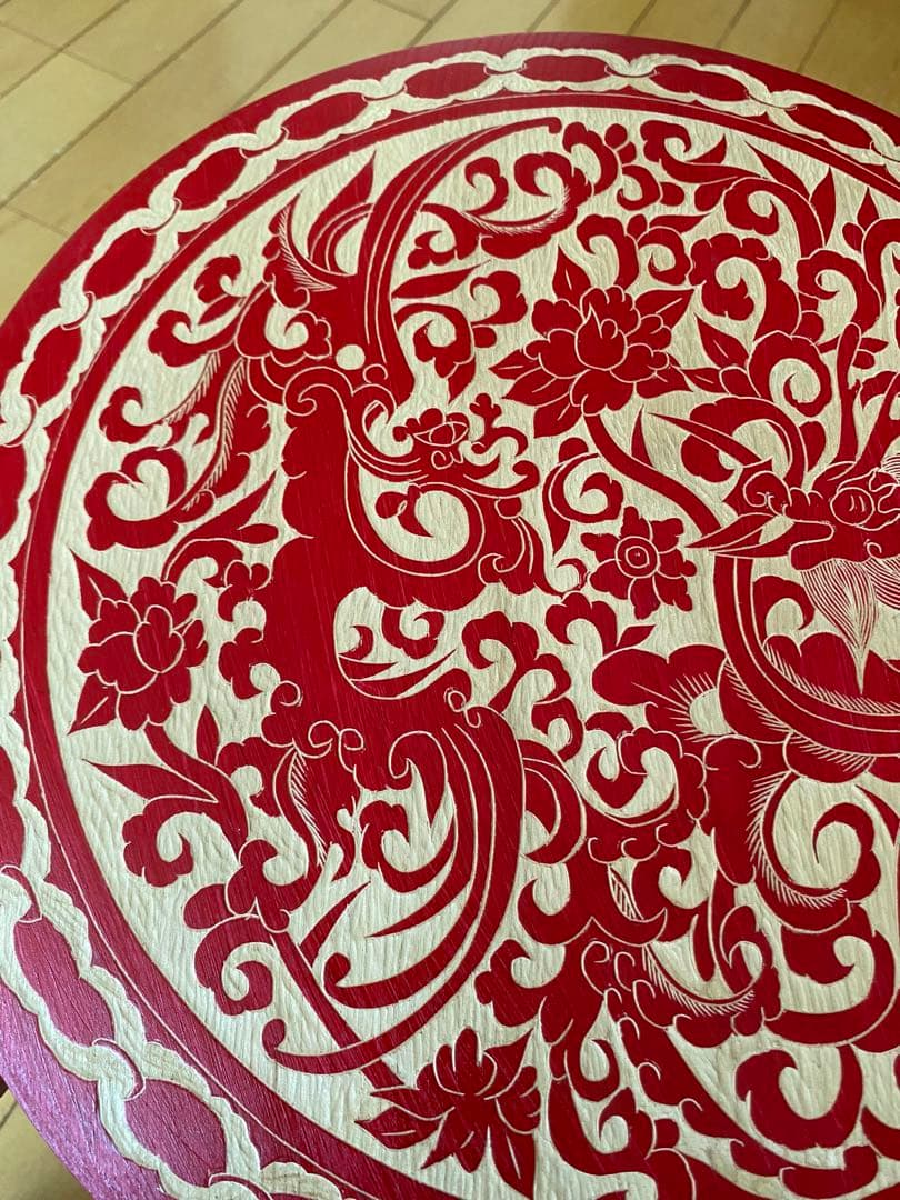 【龍鳳呈祥】龍・鳳凰柄／円盤彫刻★壁掛け・置物