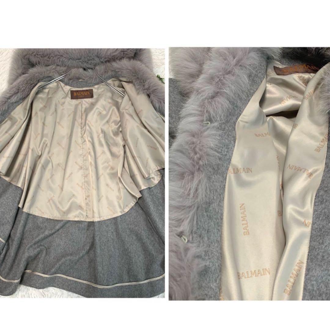 F32.美品◆BALMAIN【カシミヤ100%：フォックスファー◆ポンチョ】
