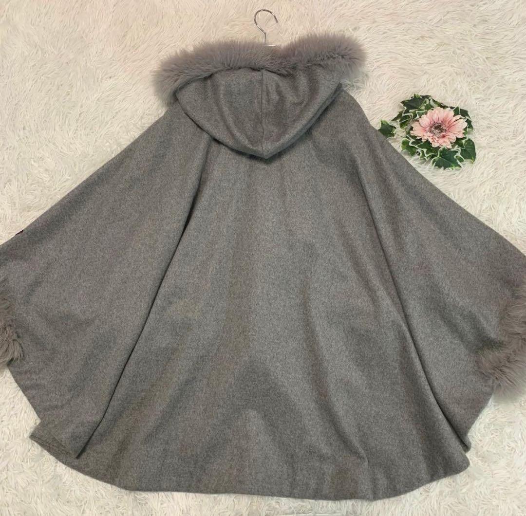 F32.美品◆BALMAIN【カシミヤ100%：フォックスファー◆ポンチョ】