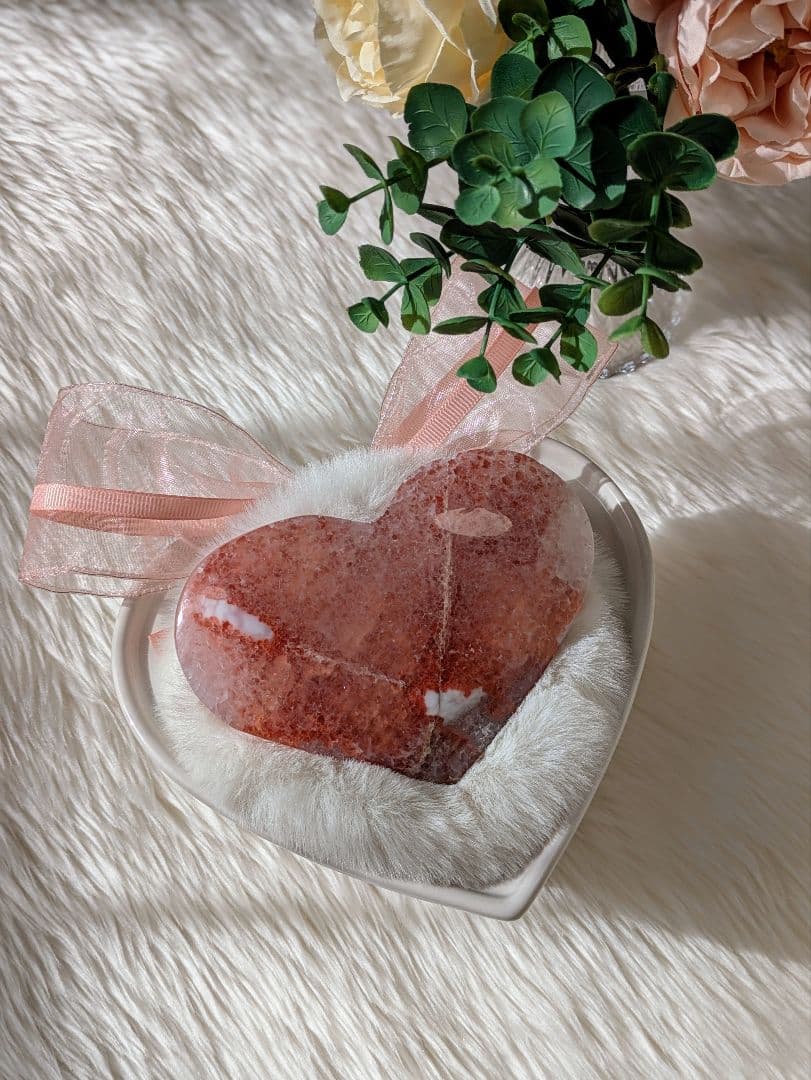 希少　☆瑪瑙　クラスター　ハート☆　ピンク　共生あり