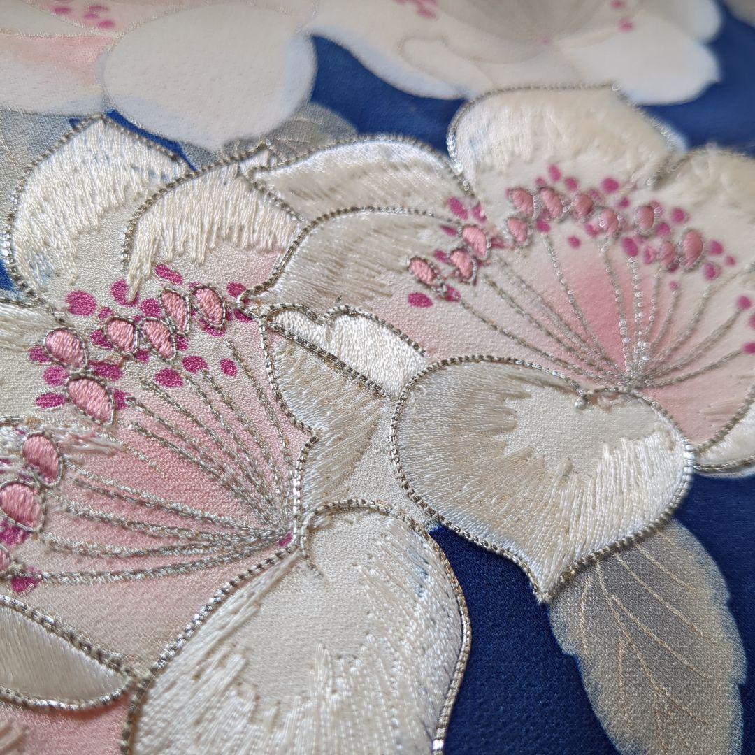 訪問着 仕立て替え品 水色×椿文様 袖しつけ付き｜難あり 撮影・リメイク向け）