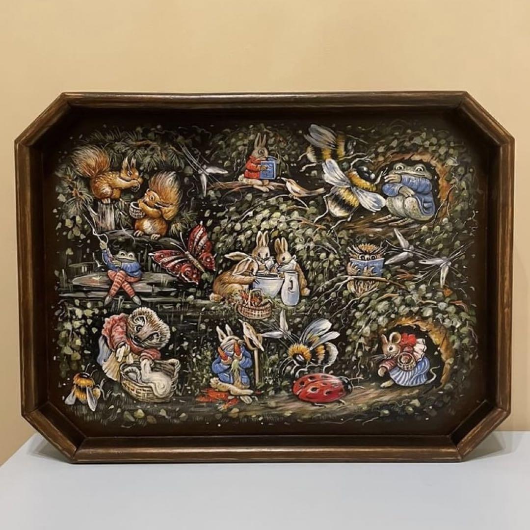 『ピーターラビット』木製飾りトレー☆ハンドペイント ガリーナ作 マトリョーシカ