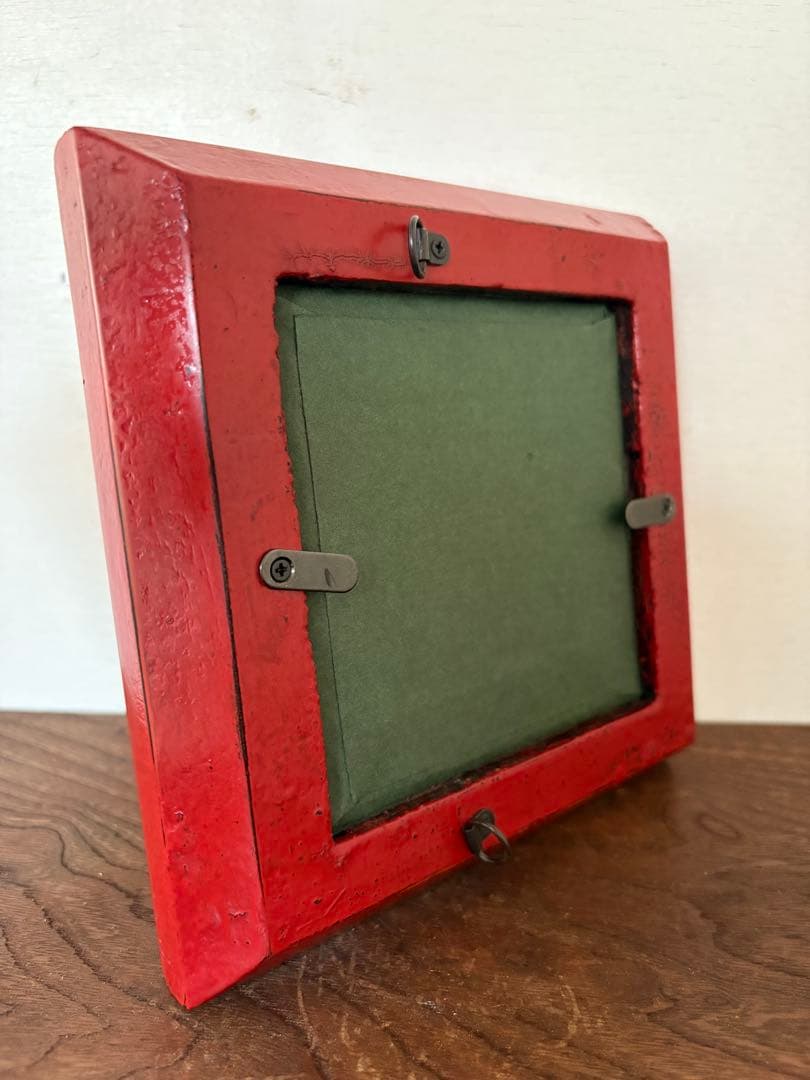 松崎融　朱漆塗　額縁　漆塗り　漆器