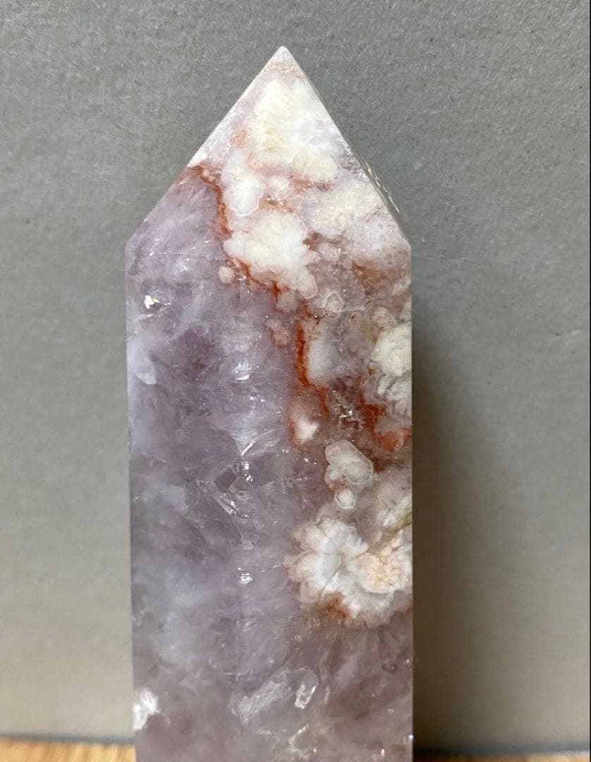 高品質ピンクアメジスト桜瑪瑙共生　ポイント　六角柱