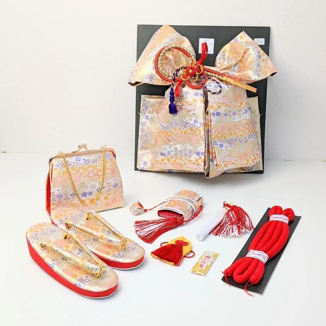 七五三 女の子 7歳 四つ身 着物 帯 筥迫 フルセット 古典 緑 BY10-4