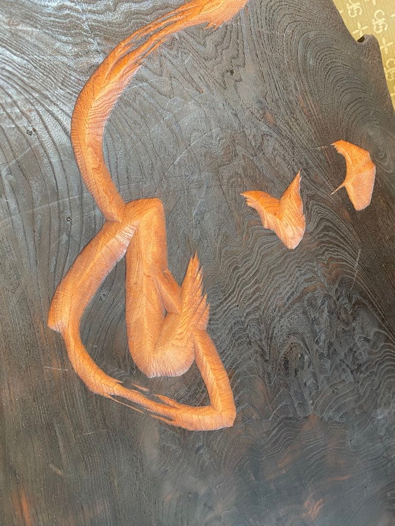 飾り板　木彫り　台座付　木製彫刻　置物　スタンド付　骨董　衝立　間仕切り