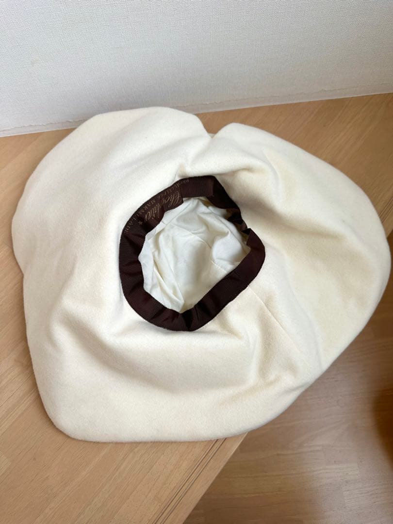 ブレード・フリンジ等パッチワークハット　ウールブリム　オフ白 1点物ハンドメイド