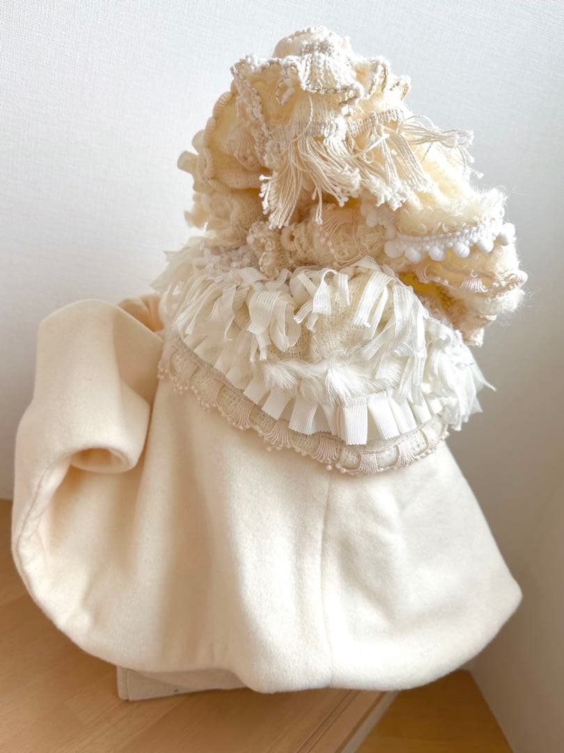 ブレード・フリンジ等パッチワークハット　ウールブリム　オフ白 1点物ハンドメイド