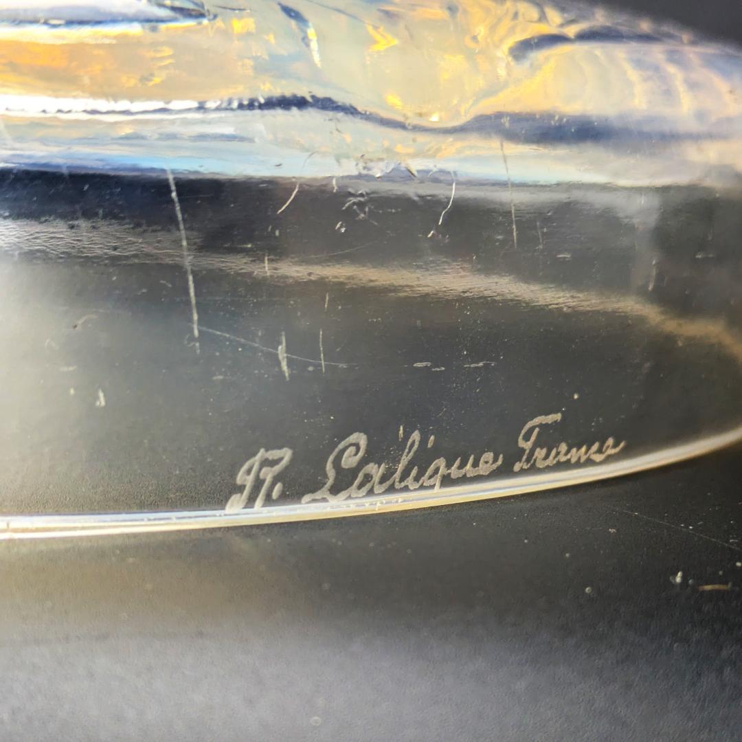 ラリックCigales 1921年セミ紋様26cm大蓋物 純正台座付　極希少