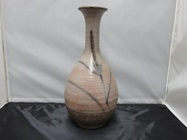 塩釉草花花瓶　森野嘉光　共箱有　M1091