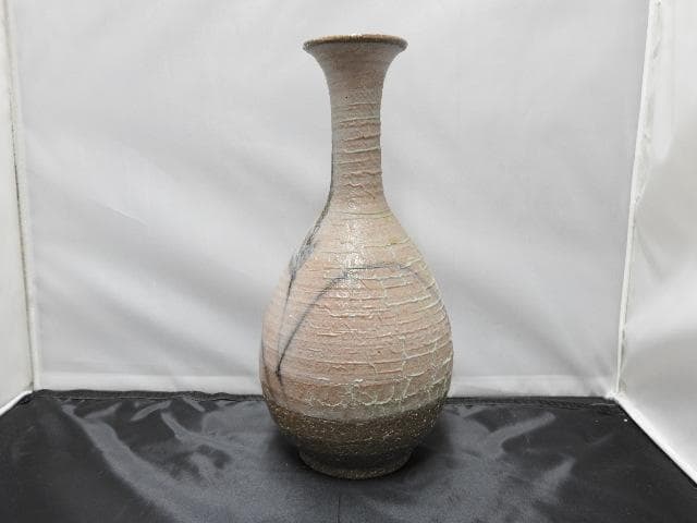 塩釉草花花瓶　森野嘉光　共箱有　M1091