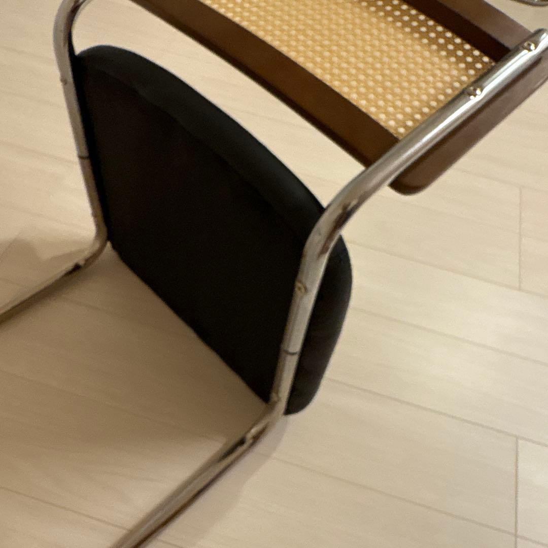 椅子 チェア 一人掛け クッション レトロ レザー張り ラタン　ブラック