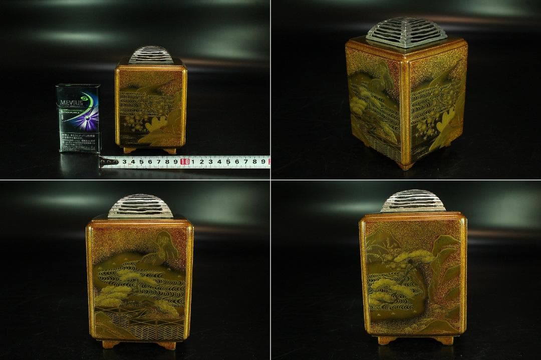 名品 輪島塗 初音蒔絵 香炉 純銀 火屋 美品(Ｋ-YC574)