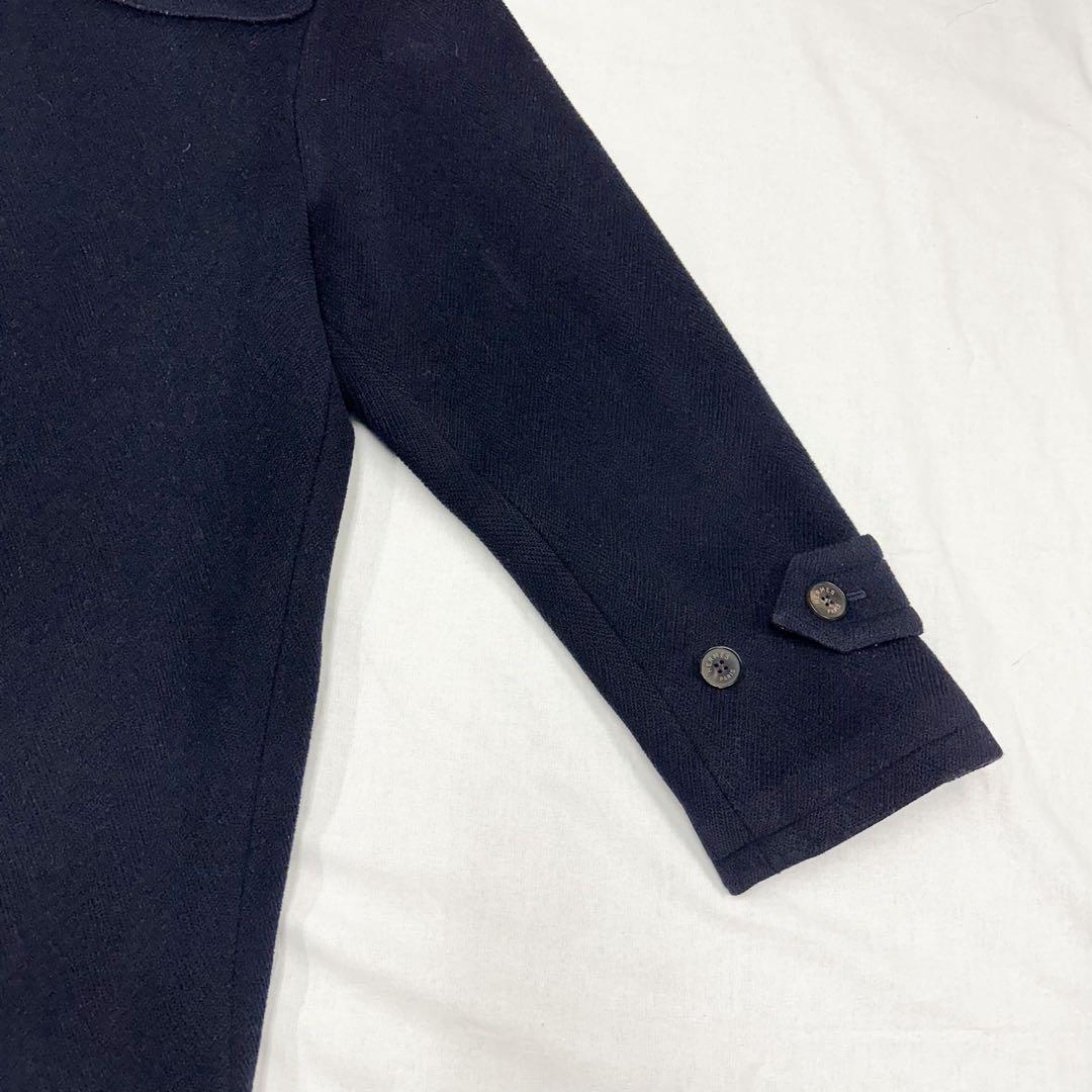 エルメス Lサイズ ダッフルコート ヘリンボーン ダークブルー フード脱着可能