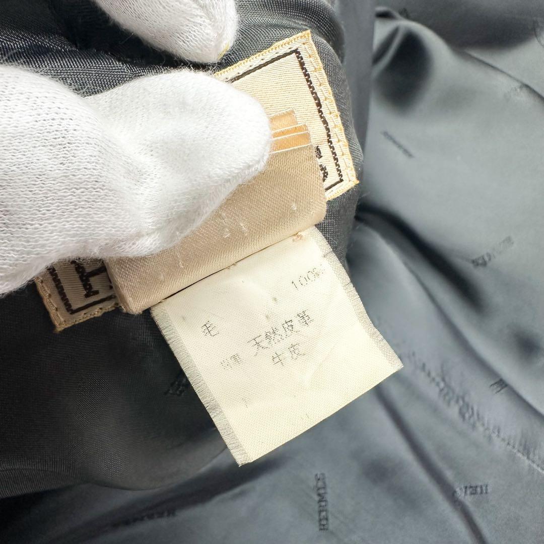 エルメス Lサイズ ダッフルコート ヘリンボーン ダークブルー フード脱着可能