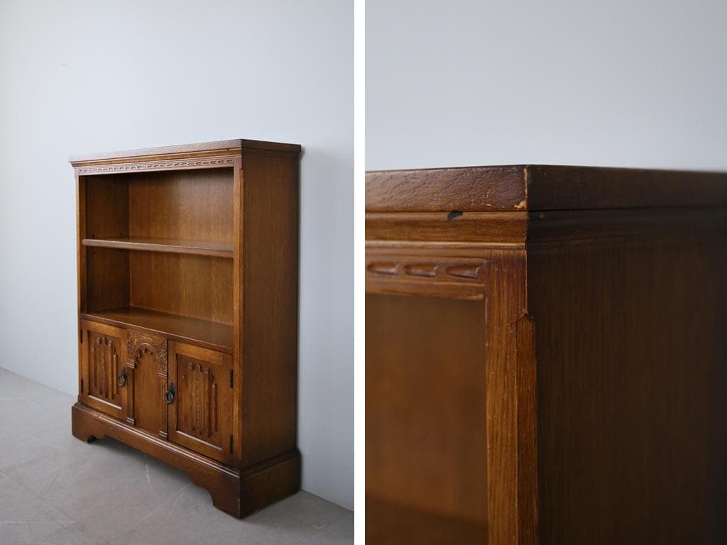 英国アンティーク木製ブックシェルフ/本棚/食器棚/飾り棚/収納ラック92-126