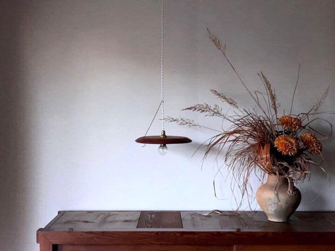 【SALE!】フック付大きなペンダントライト 木製ランプシェード 真鍮 天井照明