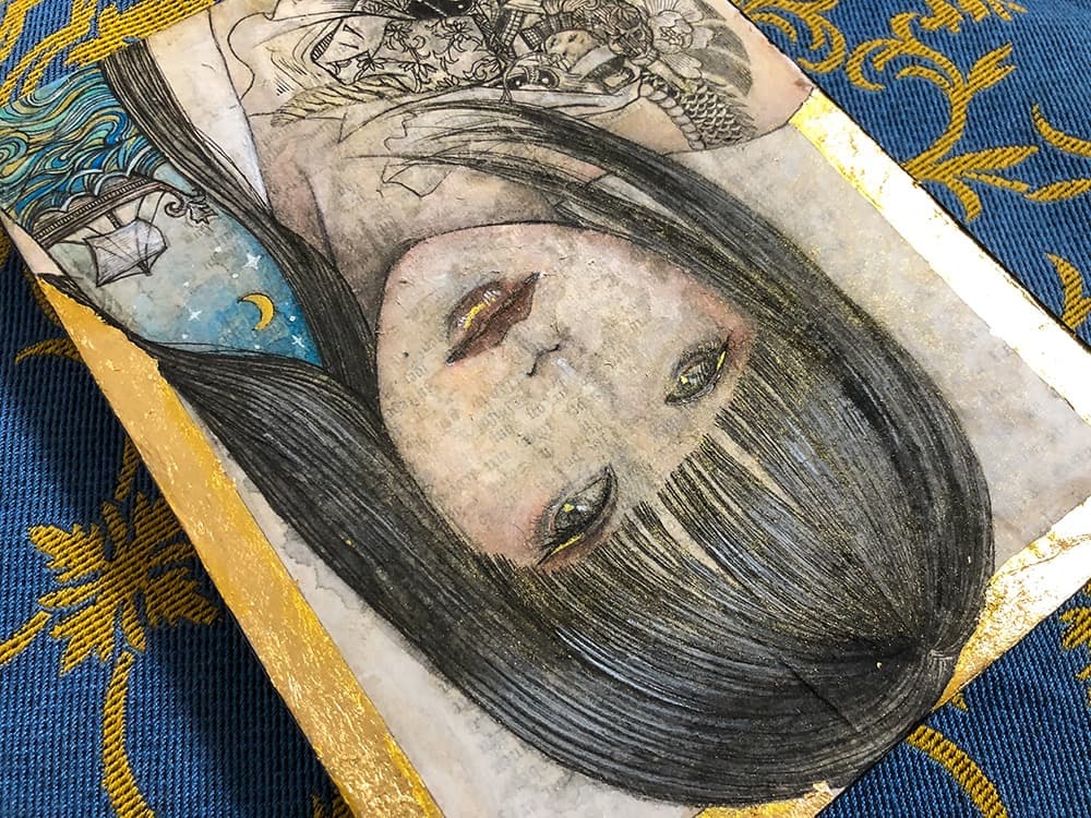 手描き絵画「月の素顔」日本画　オリジナル　原画