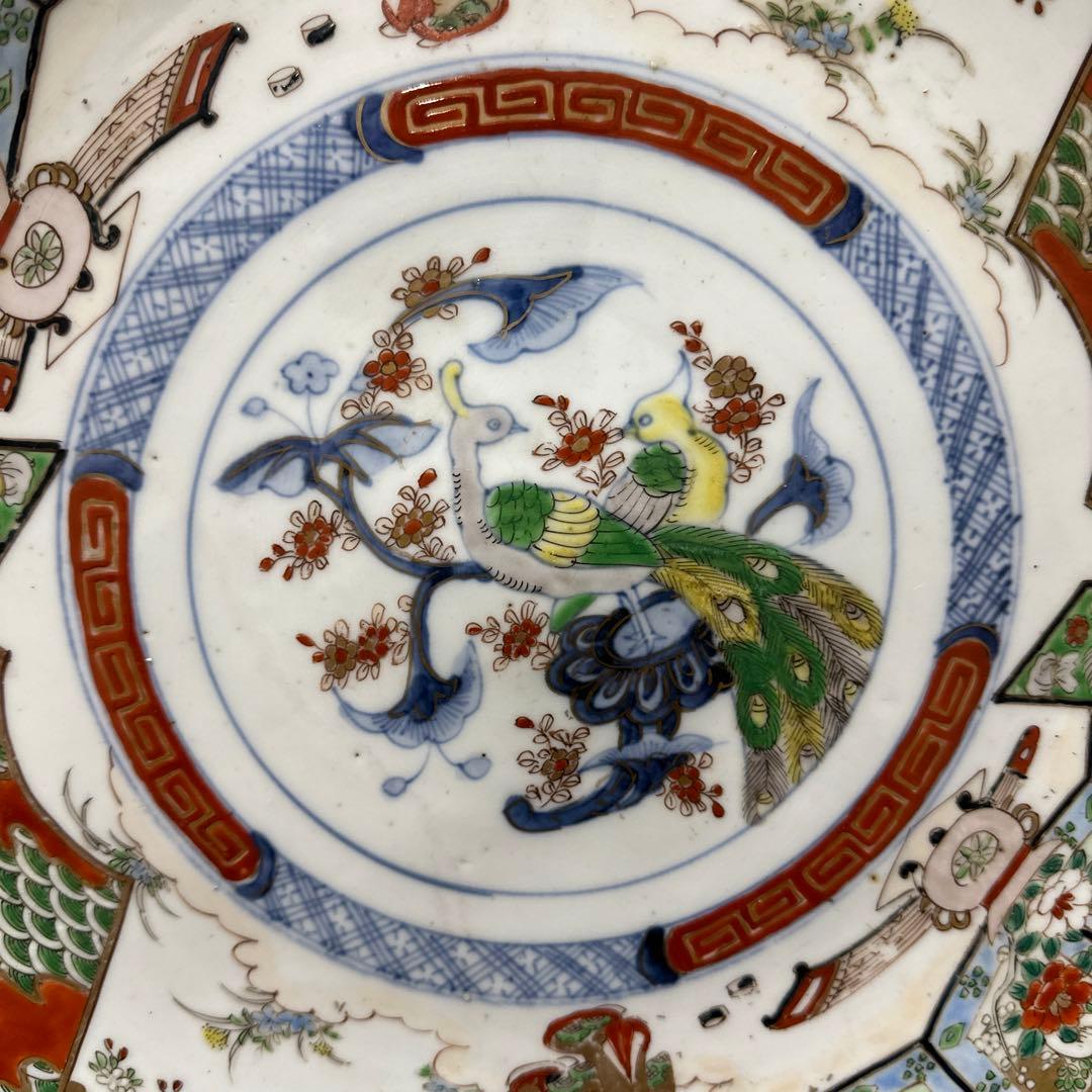 骨董品　古伊万里　有田焼　明治時代　錦手金彩色絵　飾り皿　大皿