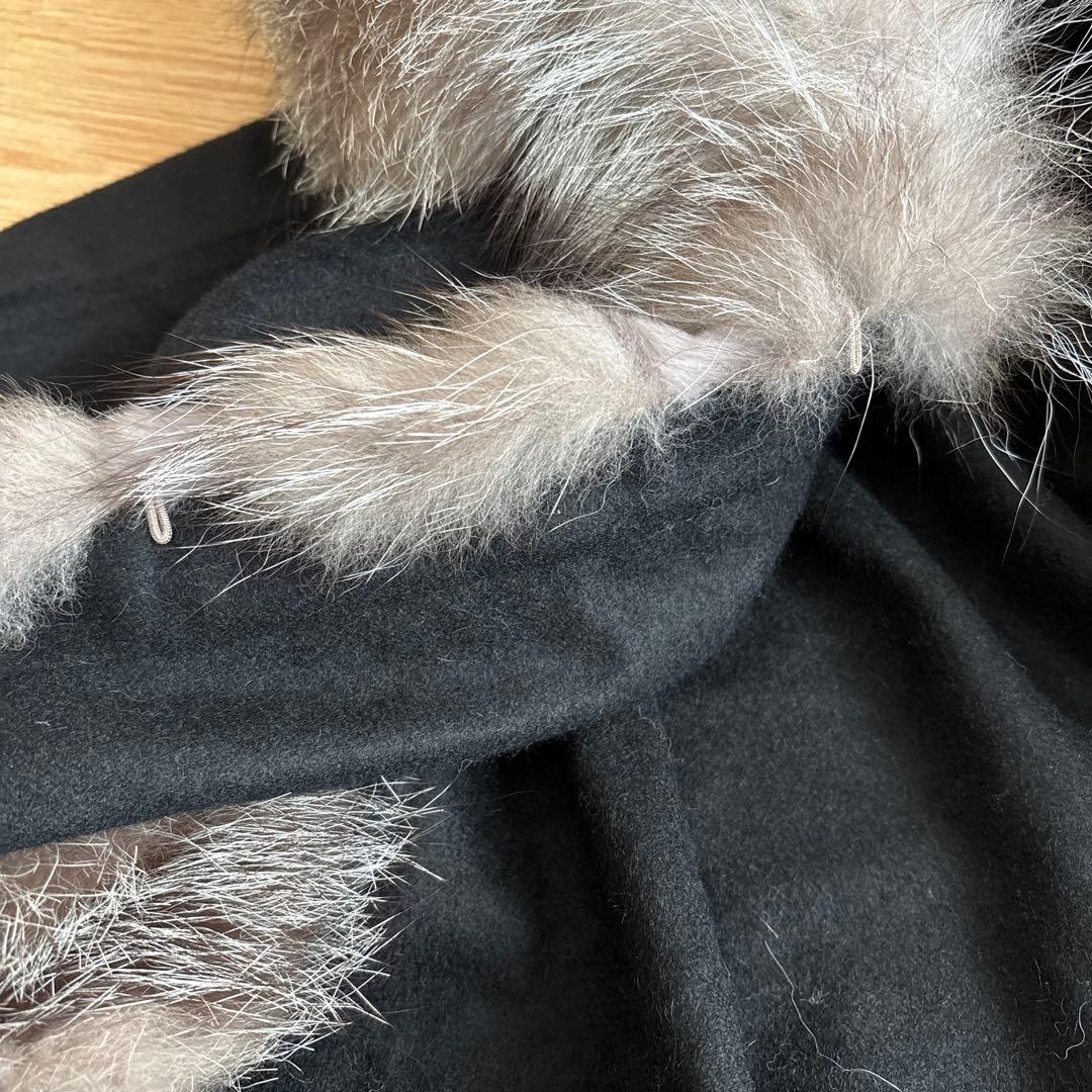 SAGA FURS カシミヤ　ポンチョ　コート　ラビットファー　毛皮　2ホック